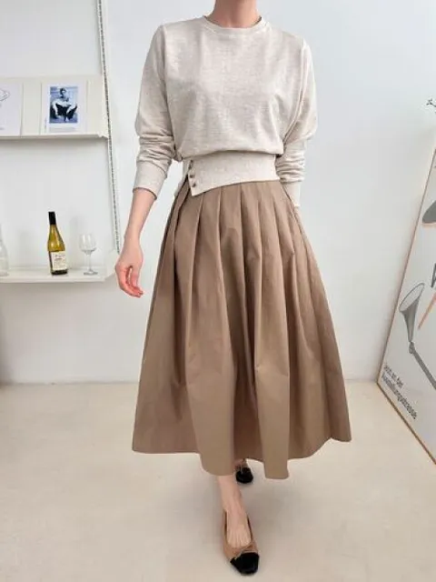 [브리치] 에르디테 / 여성 버튼 트임 세미 크롭 맨투맨 긴팔 티셔츠 3컬러