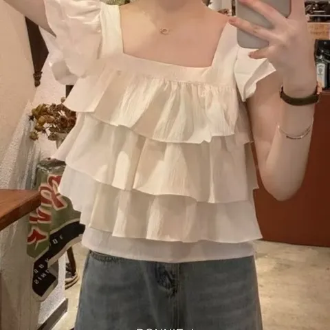 [브리치] 보니제이 / 페플림 셔링 블라우스 민소매 티셔츠 프릴 나시 데이