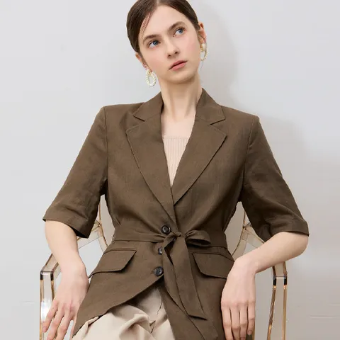 린넨 100 썸머 벨티드 자켓