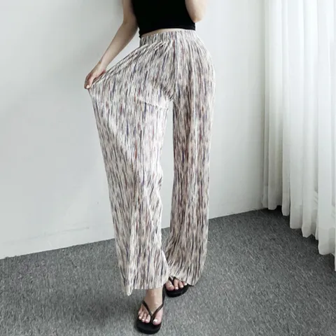 [브리치]  / 여성 롱 플리츠 찰랑 유니크 패턴 밴딩 와이드 팬츠 3