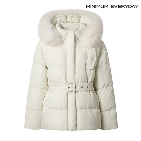 정상가:239,000원 l  에브리데이]내추럴 퍼 후드 벨티드 패딩 점퍼 (EA4JJ021D)