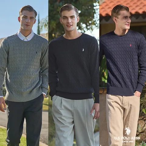 [U.S. POLO ASSN.] 23SS 케이블 니트 코튼 스웨터 남성 3종