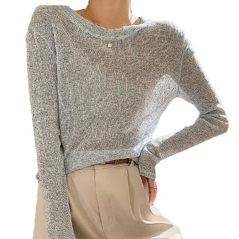 여성 시스루 긴팔티 데일리 신상 니트 루즈핏 티셔츠 여자긴팔 기본티 여자긴팔티셔츠