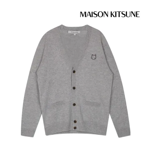 [정품]  가디건 볼드 폭스 헤드 패치 레귤러 램스울 남성 라이트그레이 NM00506KT1006-H120