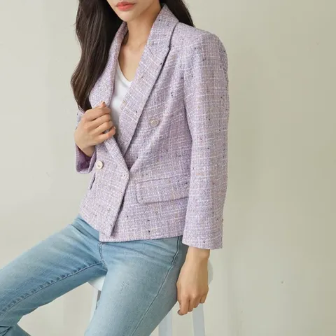 여자 체스 트위드 피크닉 봄여름 자켓