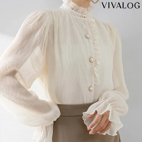 [비바로그] 스탠딩 프릴넥 블라우스