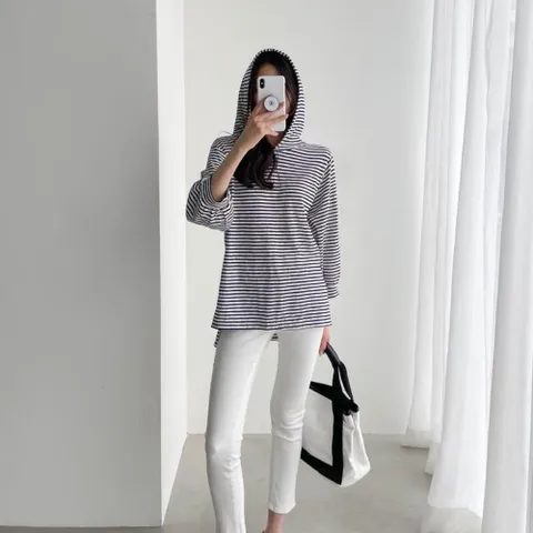 [옷자락] 여자 잔줄 후드티 옆트임 7부 맨투맨