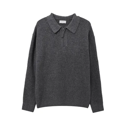 남녀공용 봄 유니섹스 긴팔 카라 가디건 니트 블루종 바람막이 점퍼 티셔츠FL-TSA-Q008-먹색