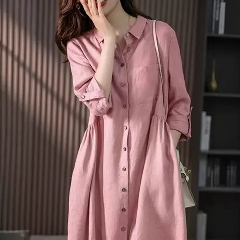 [브리치] 제로투올샵 / 우아한 프렌치 리넨 셔츠 원피스 여름 디자인 핑크