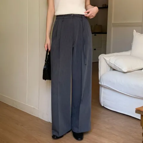 [브리치] 옷자락 / 여자 가을 출근룩 슬림벨트 핀턱 와이드핏 스판 슬랙