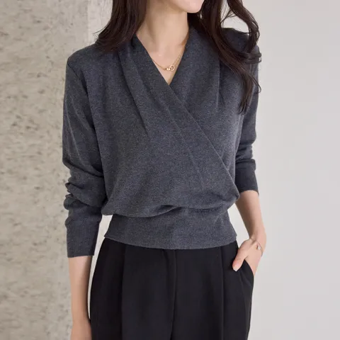 숄카라 겹브이넥 랩 니트_M2510KN646C