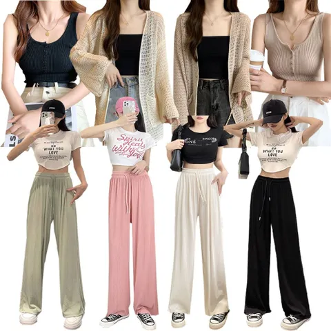 여름 여성 나시 가디건 와이드팬츠 여성바지 여름바지 여름가디건 나시 여름나시 휴가룩