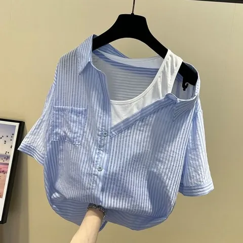 [하프클럽/디애이치]레펠스 스트라이프 오프 숄더 셔츠 3color