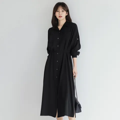 다엔 비죠 롤업 슬리브 루즈핏 포켓 셔츠 원피스 봄 가을 출근룩 데일리룩 모임룩 미시룩 빅사이즈