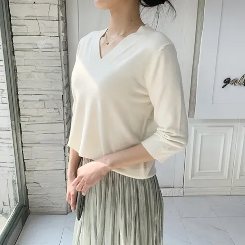 [브리치]  / 12컬러 슈리 7부 브이넥 니트티