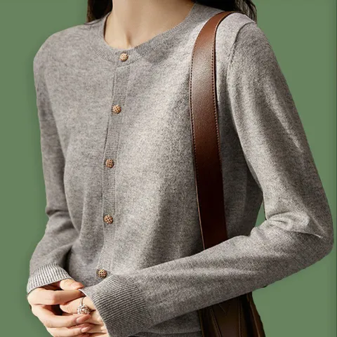 여성 봄 가을 무지 라운드 예쁜 단추 가디건 그레이 니트가디건 여성니트가디건 예쁜가디건