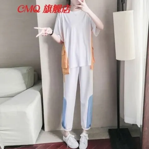 [하프클럽] CMQ 홍콩 패브릭 트레이닝 세트 여여름 캐주얼 반팔 자매 여성 케쥬얼