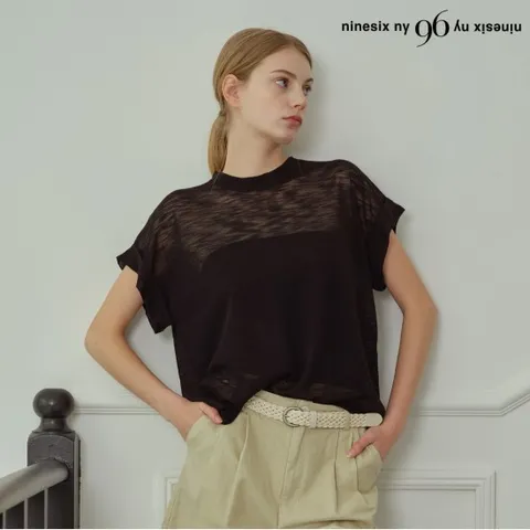 정상가:59,000원ㅣ시스루 라운드넥 반팔 니트 (NP2KT027L0)