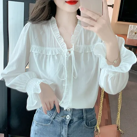 [브리치] 나바바 / NB1639 로맨틱 프릴 리본넥 긴팔 블라우스