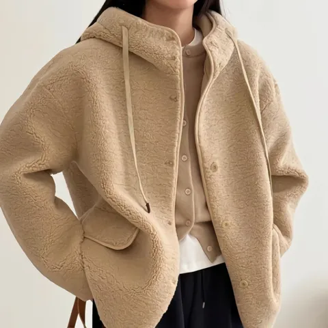 [디작소] 여성 가을 겨울 데일리 후드 양털 하프 코트