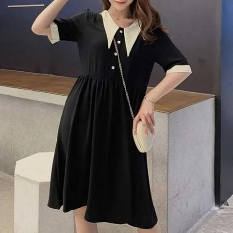 [하프클럽/모노무드] A라인원피스 인기 배색카라 미디기장 세련 감성 오피