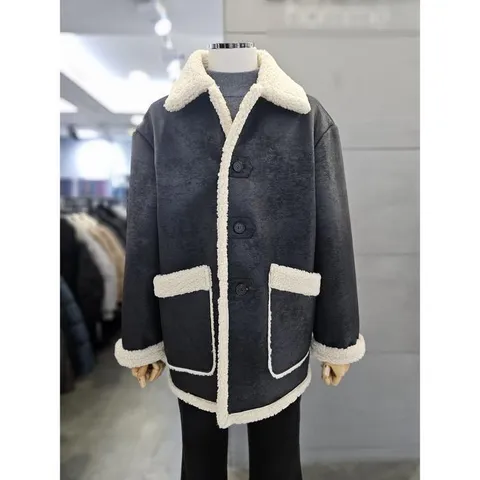 세이브존03  남자 오버핏 하프 무스탕 블랙 페이크 레더 WSAGZ4UA48A (42297560)