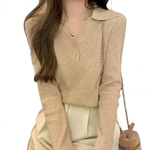 폴로카라여성 풀슬리브티 스테디셀러 심플 티 V라인 니트웨어 데일리니트 여자겨울니트