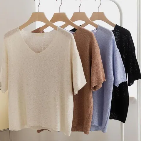 [하프클럽/시원한 여름 브이넥 반팔 부클 린넨 니트티 4컬러