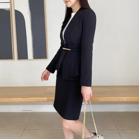 여자 콤비 알바 출근룩 일자 슬림 편한 치마_3 (27375435)