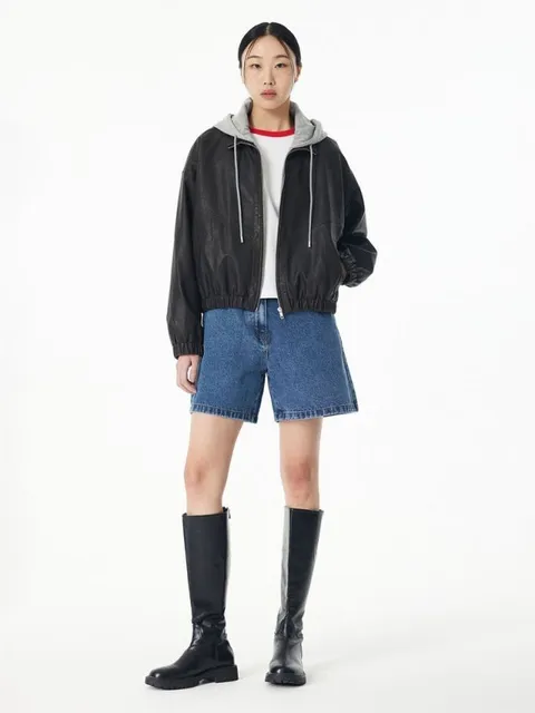[정가279000] 후드 배색 레더 점퍼 9166161871 428519
