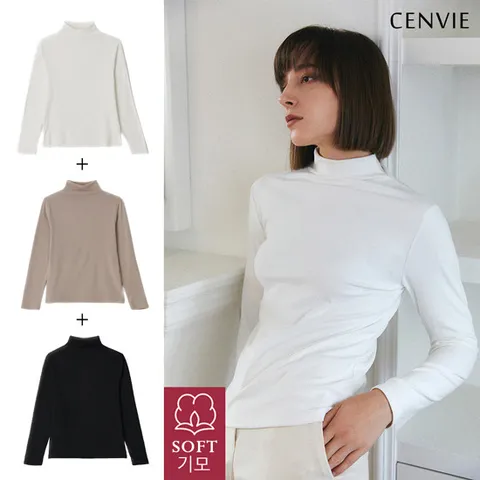 (3종세트) 에어벨벳 기모 니트반목폴라 긴팔티셔츠