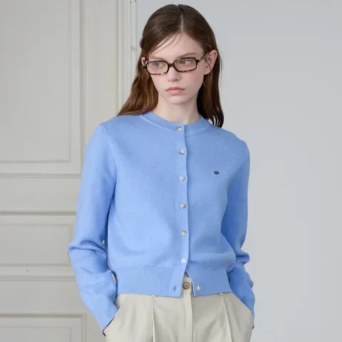 라운드 넥 금속 장식 니트 가디건 OK5XD264 428519