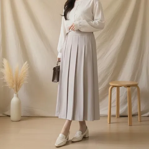 여성 치마 아코디언 혁대 롱 봄여름용 (45904538)