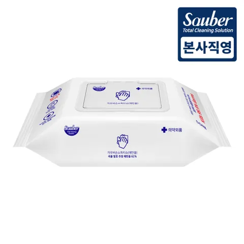 자우버 에탄올 손소독티슈 대용량 캡형 50매 1팩