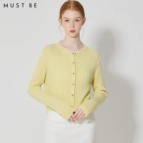 라운드 라인배색 케이블가디건