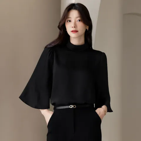 (~XXL까지) 로라벨리 날개소매 새틴 블라우스 가을 군살커버 하객룩 오피스룩 모임룩 격식룩 빅사이즈