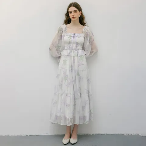 DD_Lavender floral chiffon dress