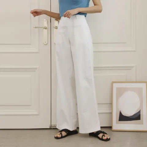 여성 세미와이드 일자핏 린넨 레이온 슬랙스