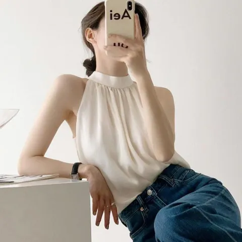 여름 퍼프 제이플로우 반팔 레이스 브이넥 프릴 코튼 나시 시스루 여성블라우스
