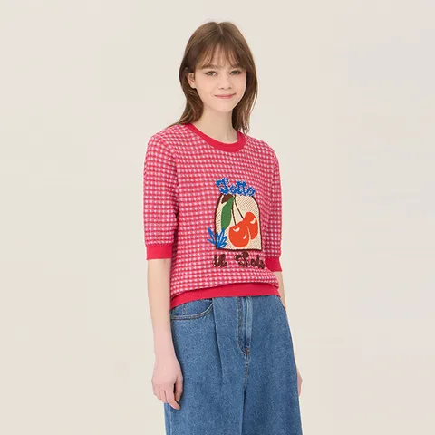 [본사] 체리 크로셰 체크 니트_BAKP61531PK