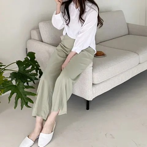 [옷자락] 여성 와이드스판 밴딩팬츠 무지 여름통바지