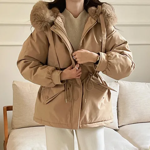 여자 겨울 퍼 탈부착 무지 후드 스트링 하프 패딩 점퍼 따뜻한 아우터 핏이 예쁜 잠바