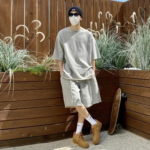 [브리치]  / 여름 데끼 반바지 트레이닝복 세트 / 백그레이 그레이