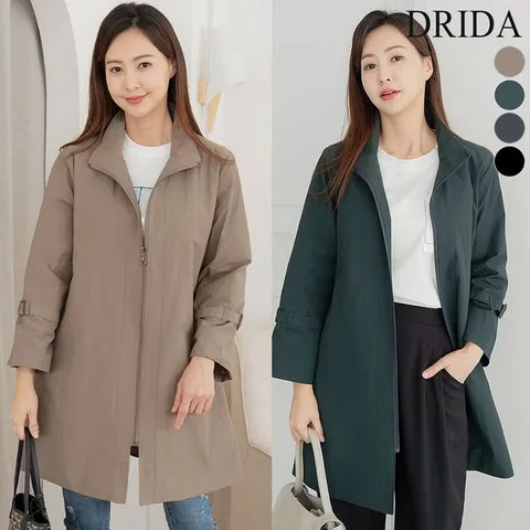 [하프클럽] 엄마옷  여자 봄 가을 하이넥 빅사이즈 사파리 롱 바람막이 점퍼 40-50대 미시 중년여성 선물