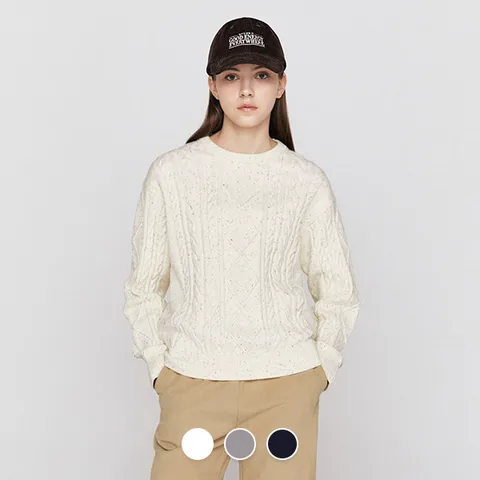 지오다노 여성 겨울 라운드넥 넵사 케이블 꽈배기 립 니트 스웨터 355918 463691