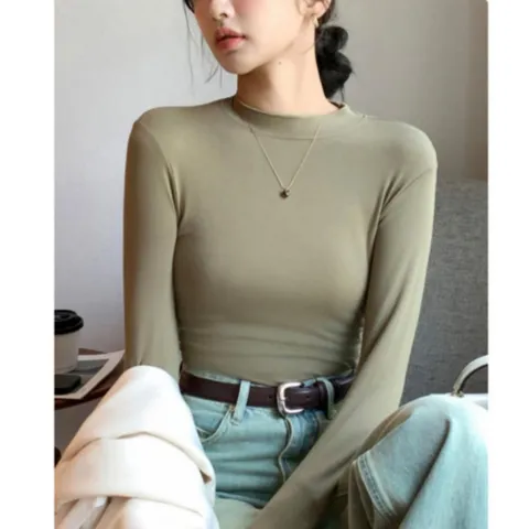 슬림핏 여성 얇은 반목티 이너 목티 긴팔 레이어더 목 모달티셔츠 여자기본티 기본티