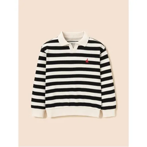 키즈 [택가 79,000] 와플 스트라이프 칼라 스웨트 셔츠 - 블랙 (BI5841U055)