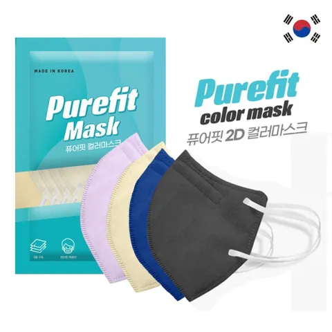 퓨어핏 국내제작 2D새부리형 컬러마스크 25매입지퍼팩 마스크 덴탈마스크 일회용마스크 대형마스