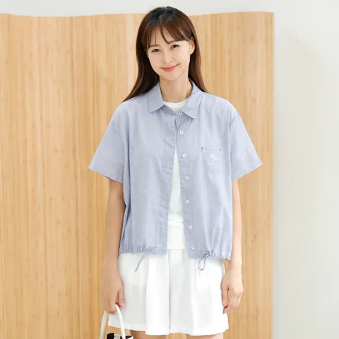 여름 스트라이프 빅사이즈 자수 반팔 오픈 셔츠 40-50대 미시 엄마옷 캐주얼