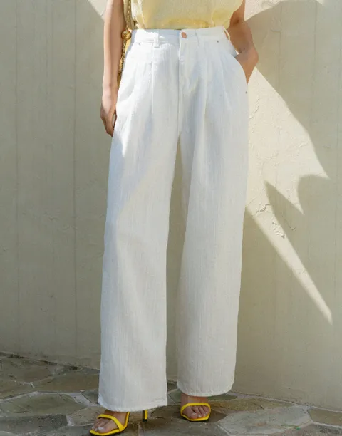 여성 쿨 린넨 핀턱 와이드 팬츠 마 통바지